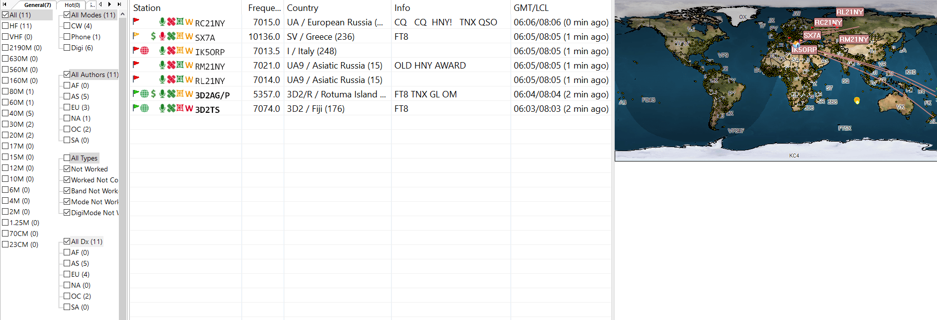 DxCluster View in DxDozer